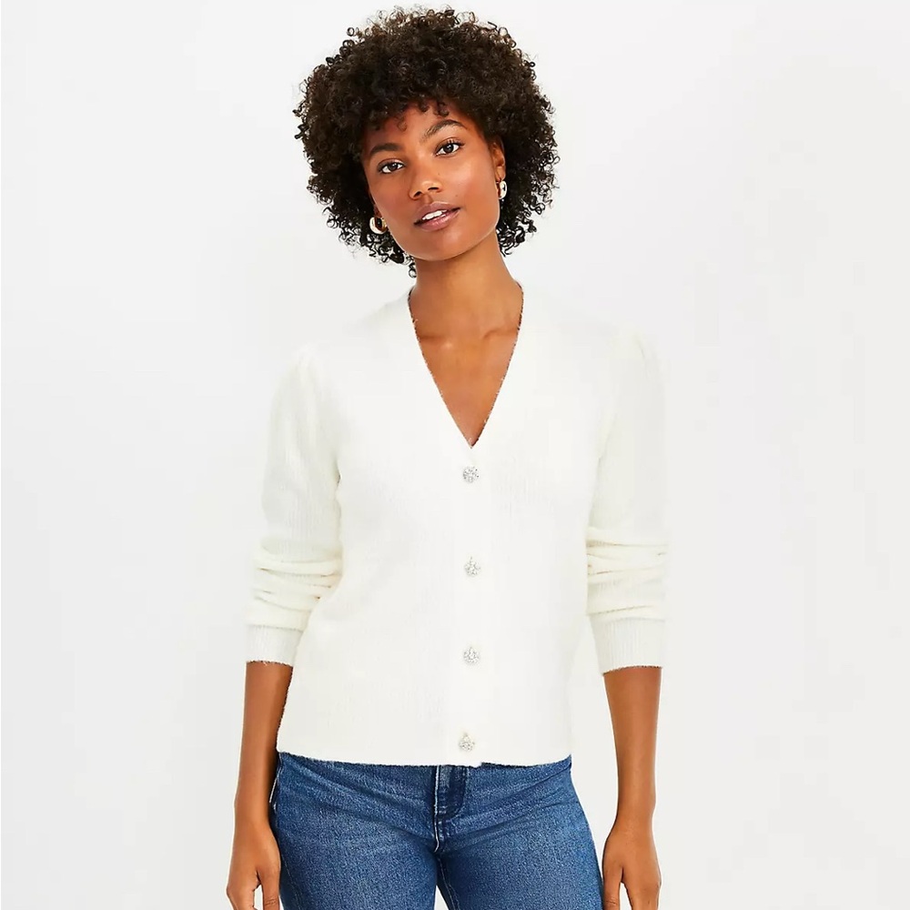 Loft Jeweled Button down Cardigan Sweater - Size Large